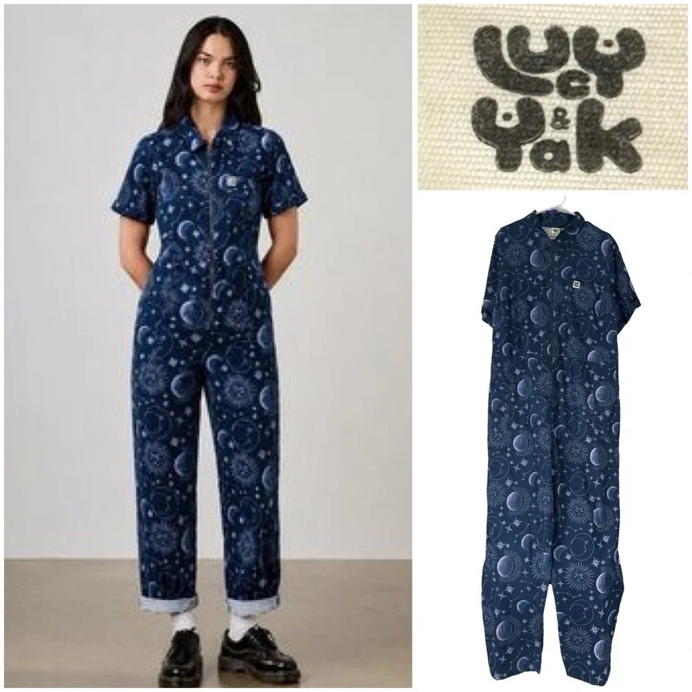 Lucy & Yak Womens US 18 Jumpsuit Playsuit Fine Corduroy Blue Moon Sun Galaxy EUC - Picture 1 of 7
